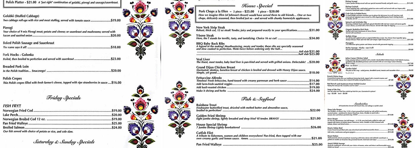 Reflections On Deep Lake Menu