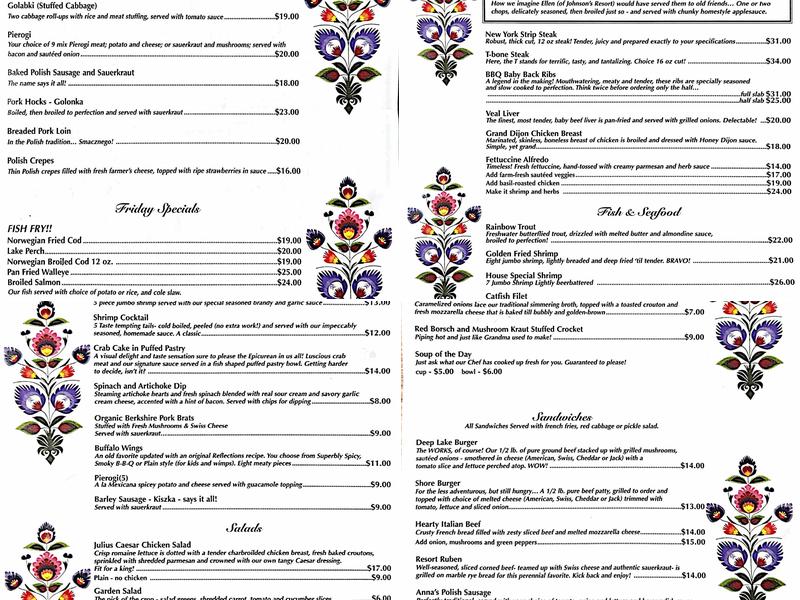 Reflections On Deep Lake Menu