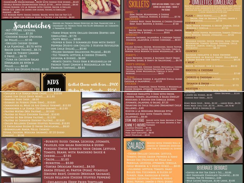 Cedar Cafe Menu