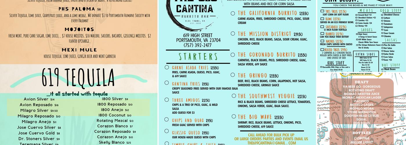 The 619 Cantina Menu