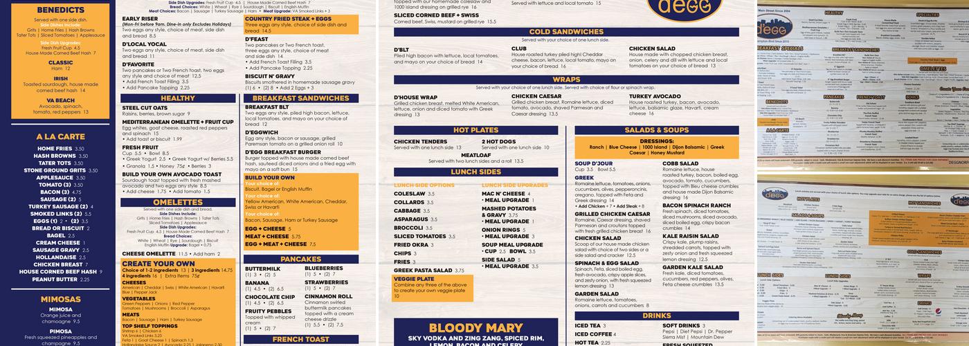 D'egg Diner Menu