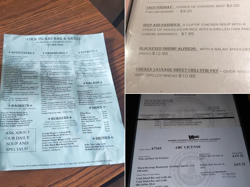 Cock Island Bar & Grille Menu