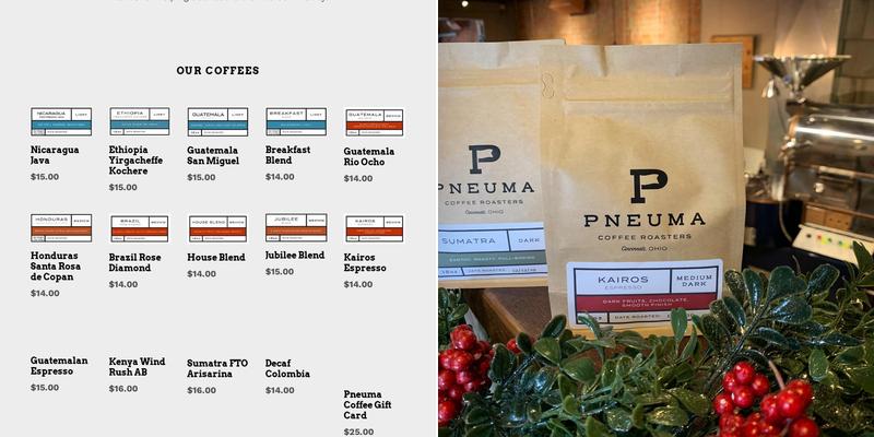 Pneuma Coffee Roasters Menu