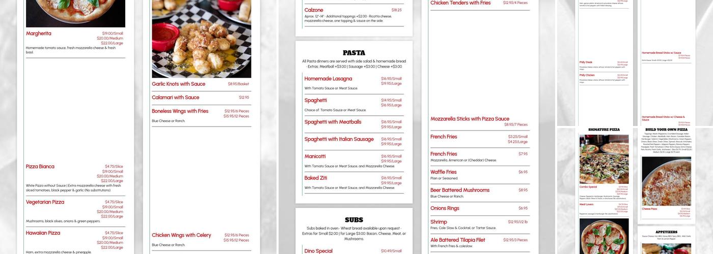 Dino's Pizza Shop Menu