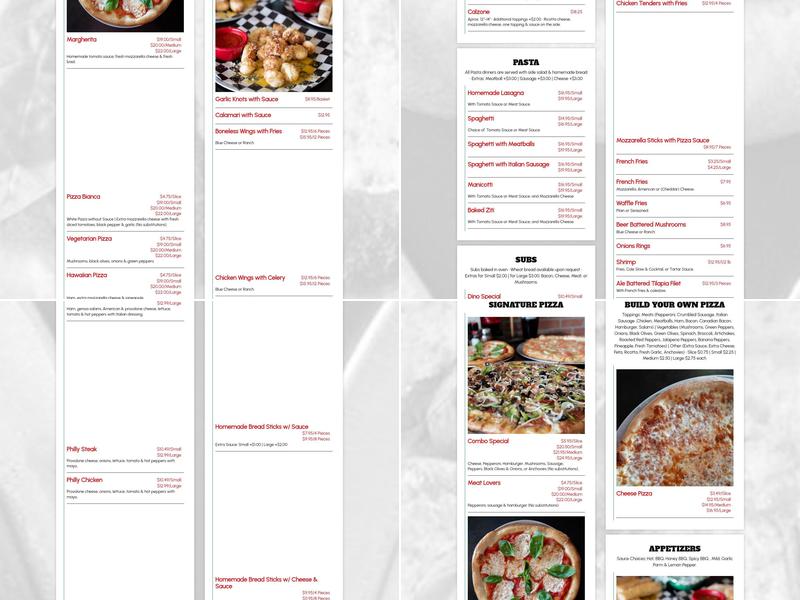 Dino's Pizza Shop Menu