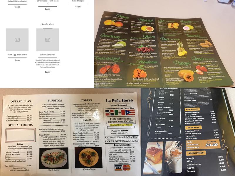 La Peña Horeb Spanish Restaurant Menu