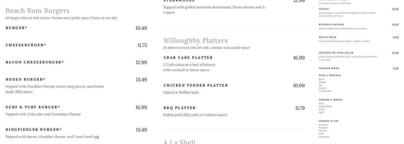 Sandfiddler Cafe Menu