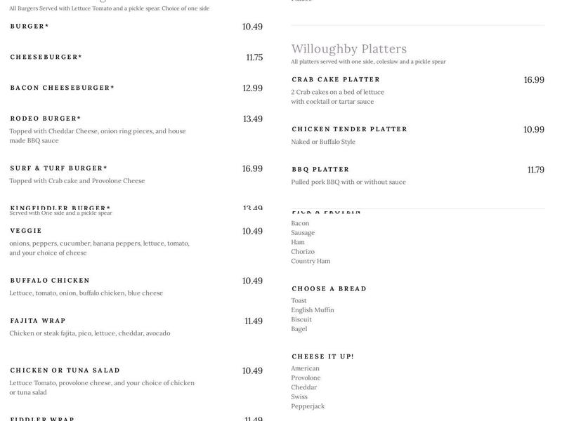 Sandfiddler Cafe Menu