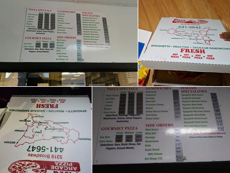Arcade Pizza Menu