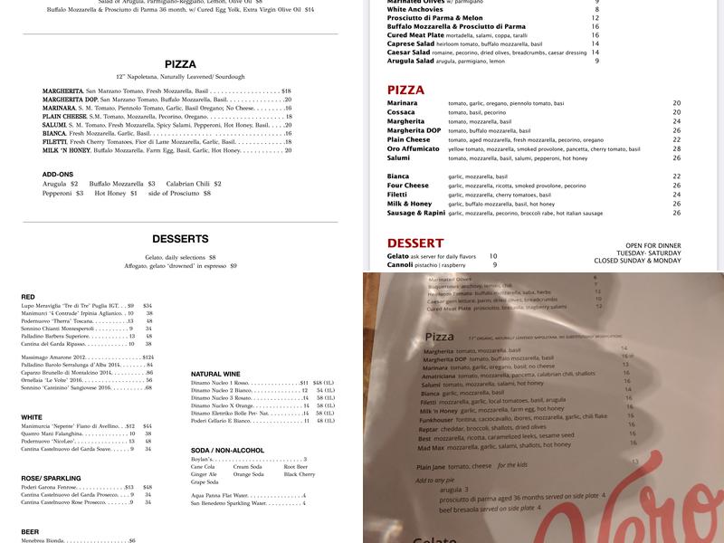 Vero Pizza Napoletana Menu