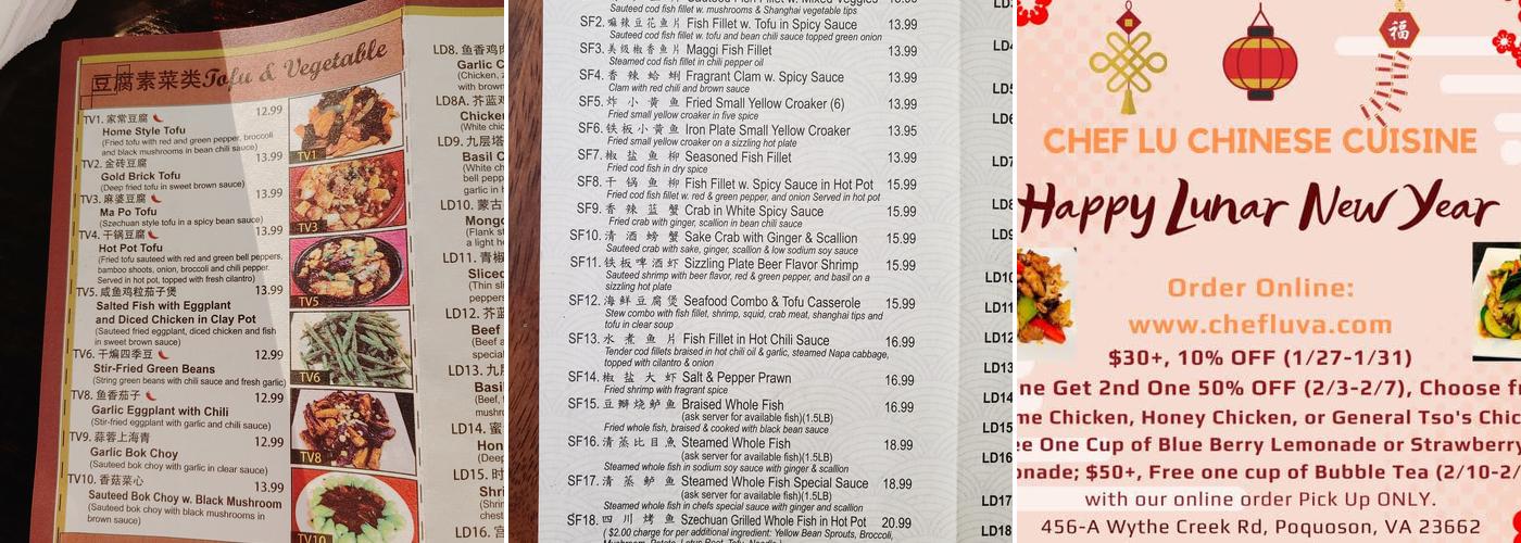 Chef Lu Chinese Cuisine Menu