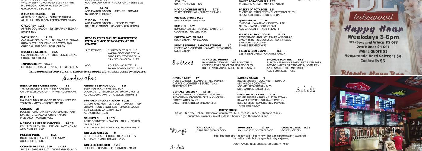 Buckeye Beer Engine Menu