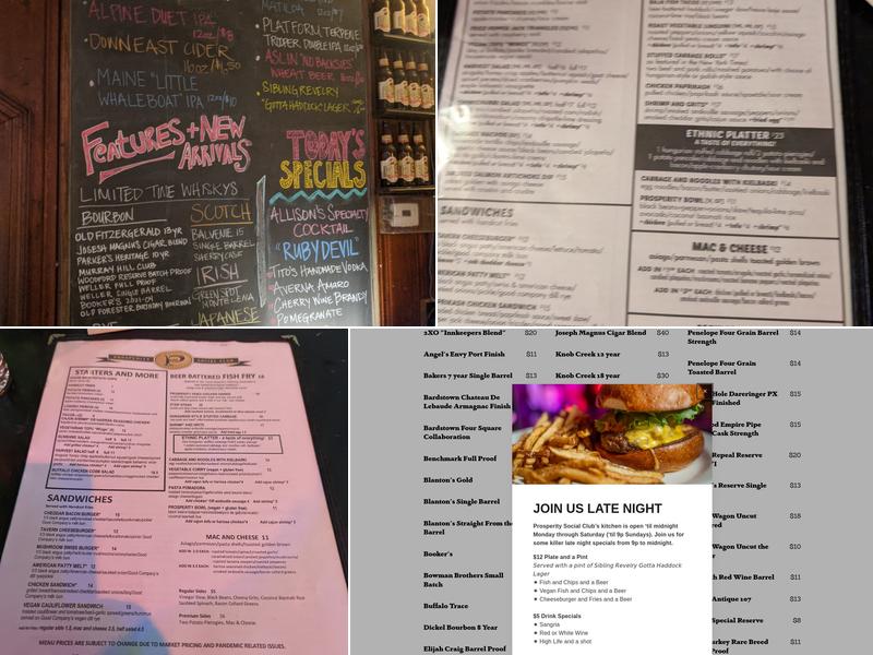 Prosperity Social Club Menu