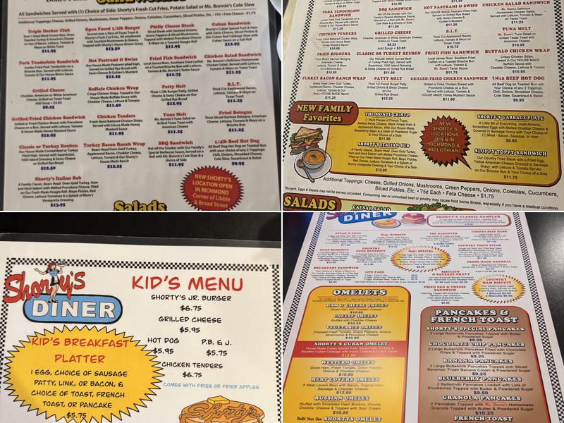 Shorty's Diner Menu