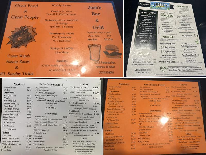 Josh's Bar & Grill Menu