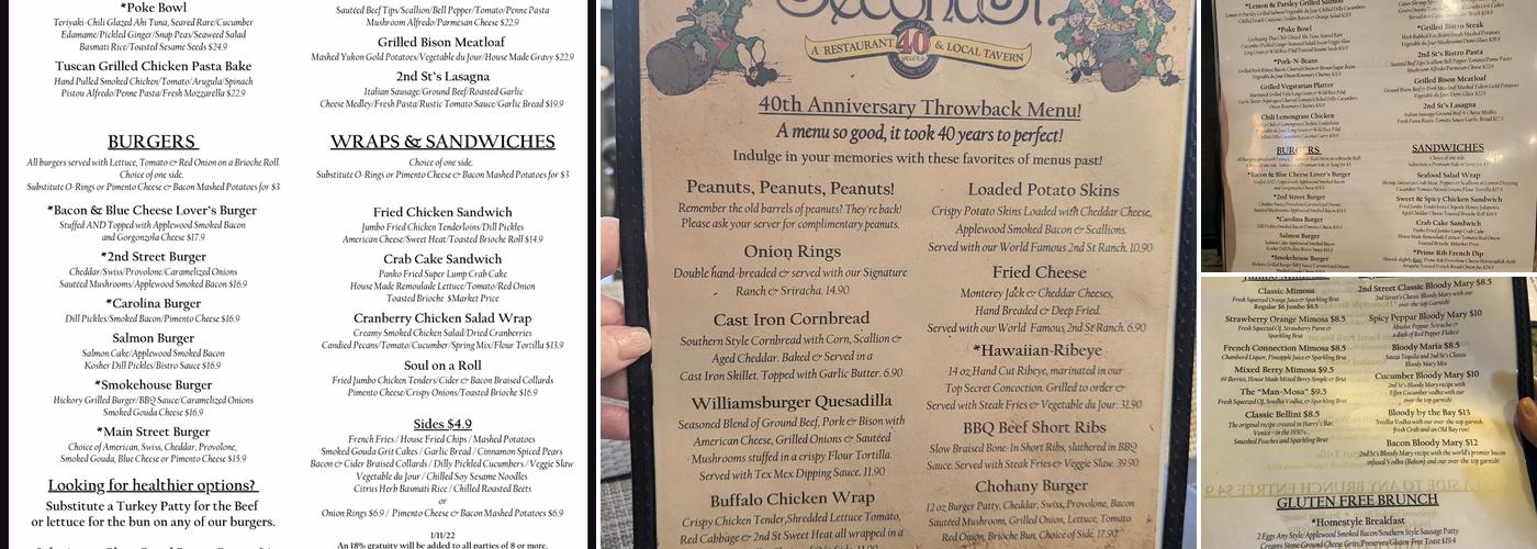 Second Street American Bistro Menu