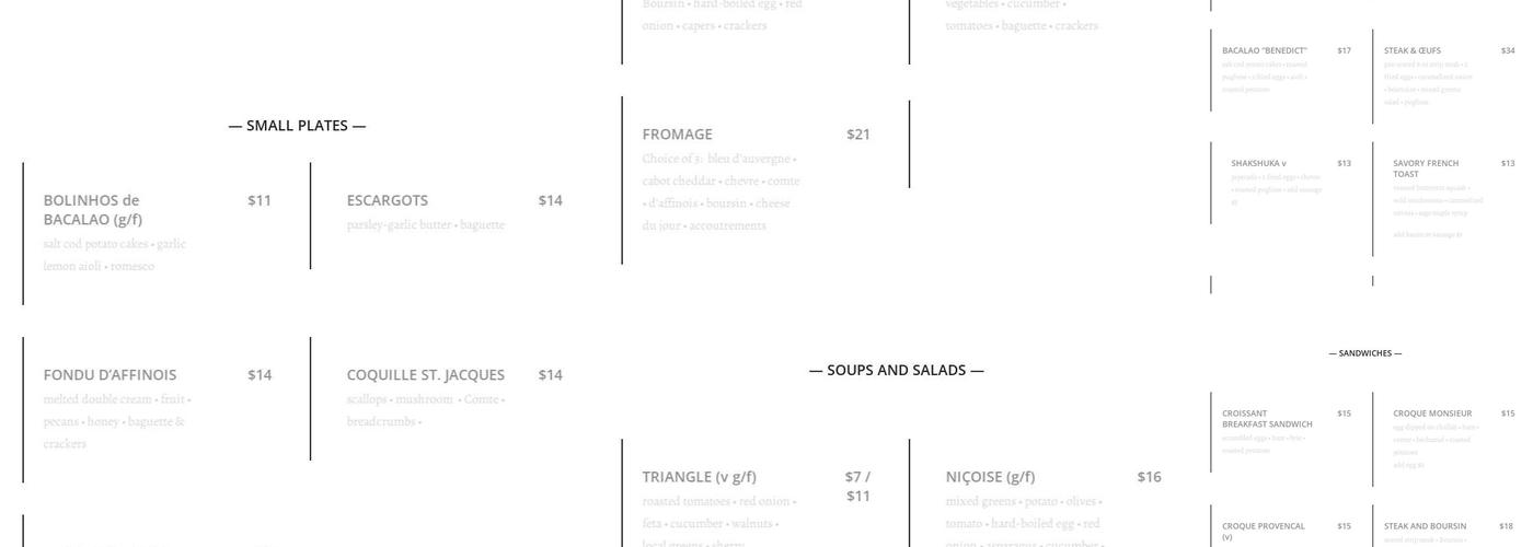 Le Petit Triangle Cafe Menu