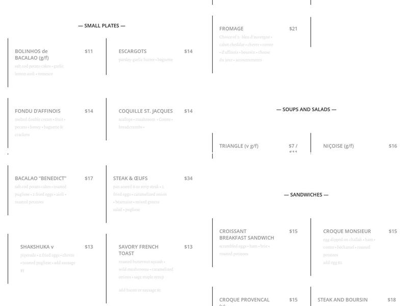 Le Petit Triangle Cafe Menu