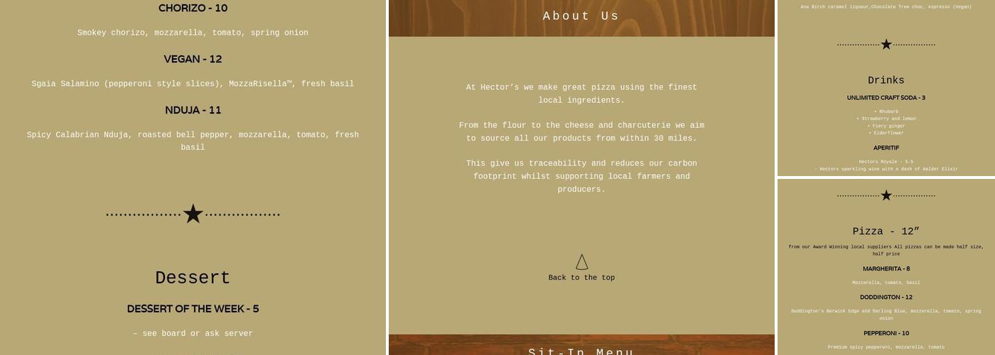 Hector's Artisan Pizzeria Menu