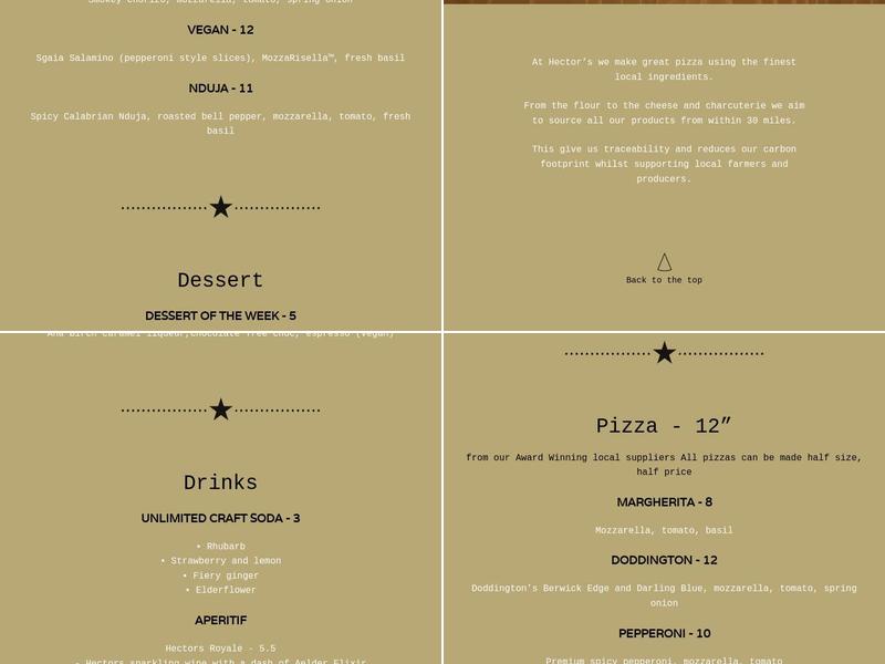 Hector's Artisan Pizzeria Menu