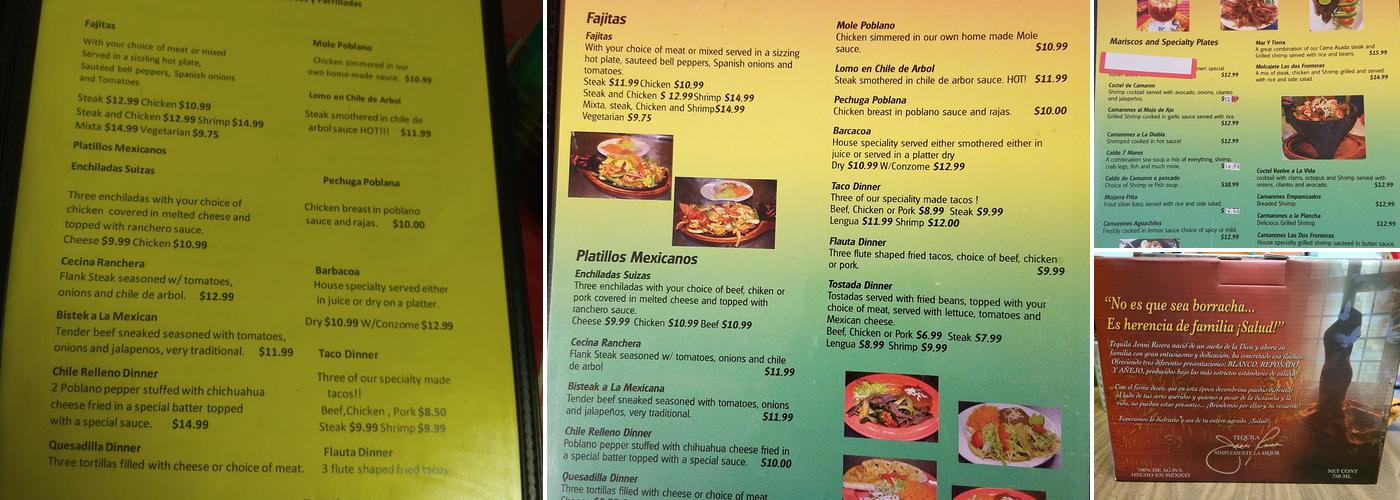 Las Dos Fronteras Menu