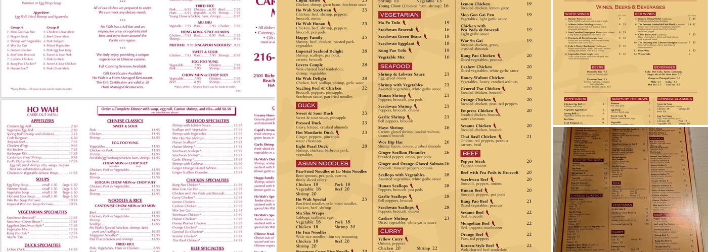 Ho Wah Menu