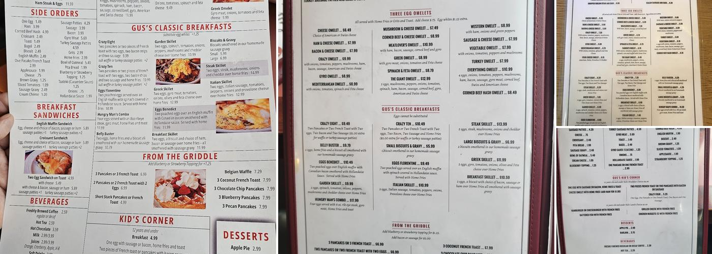 Gus's Diner One Eight Five Menu