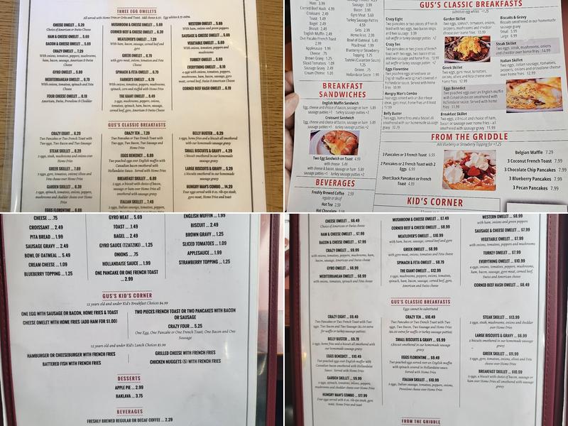 Gus's Diner One Eight Five Menu