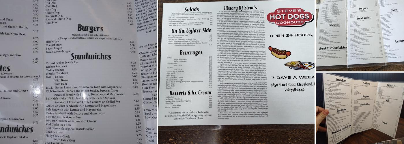 Steve's Doghouse Menu