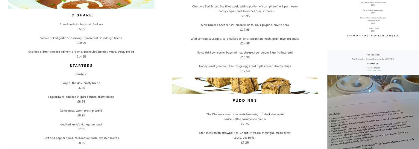The Chetnole Inn Menu