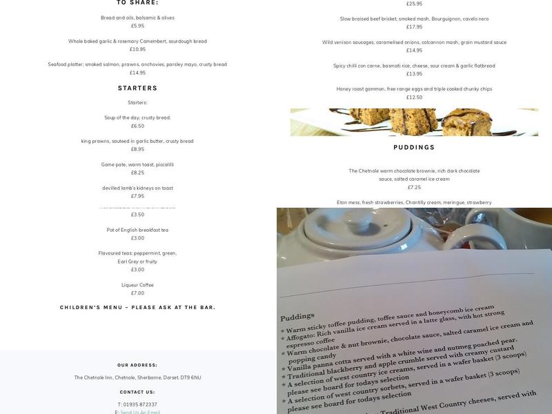 The Chetnole Inn Menu