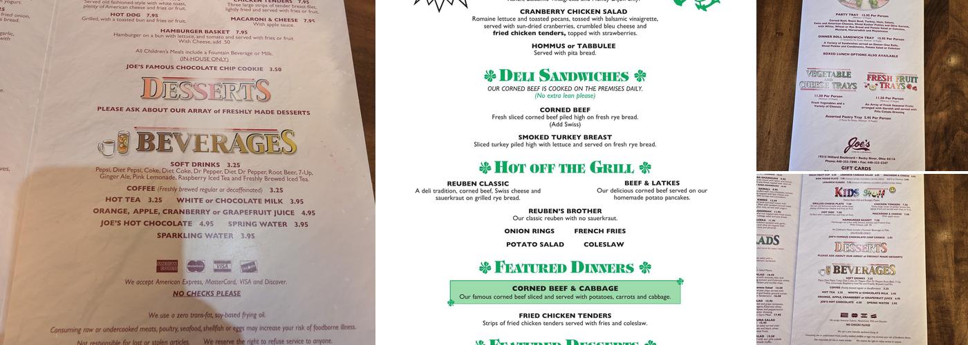Joe's, A Fine Deli & Restaurant- Rocky River Menu