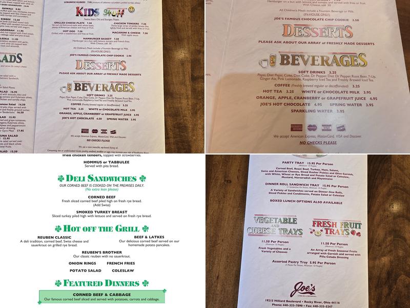 Joe's, A Fine Deli & Restaurant- Rocky River Menu