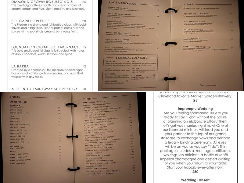 Marble Room Steaks and Raw Bar Menu