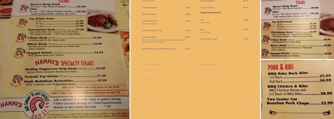 Harry's Steakhouse Menu