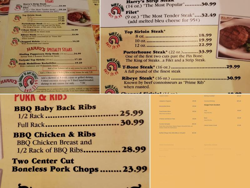 Harry's Steakhouse Menu