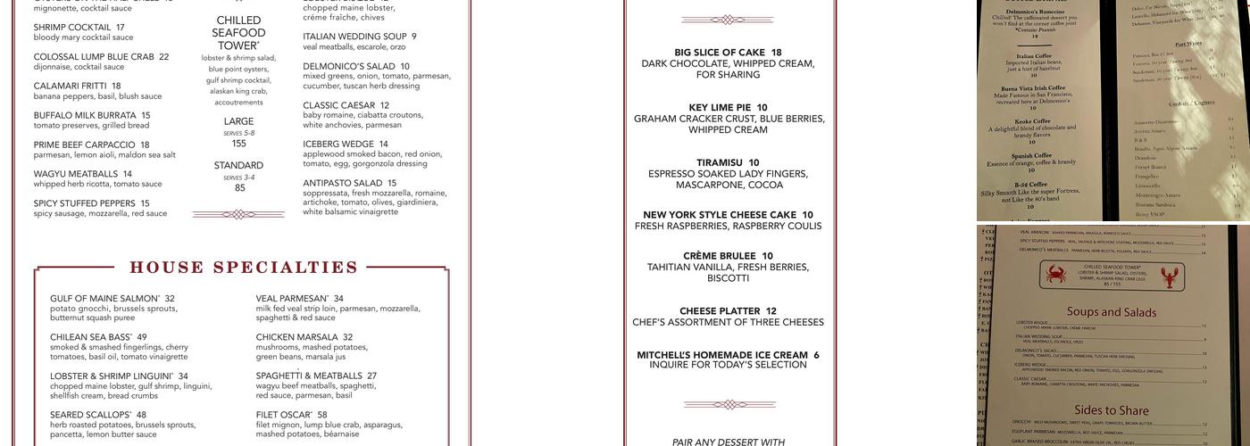 Delmonico's Steakhouse Menu