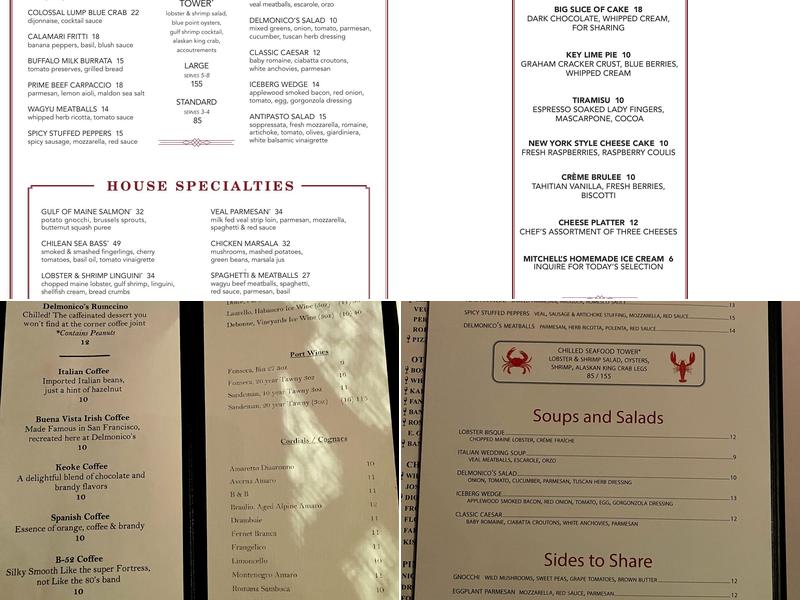 Delmonico's Steakhouse Menu