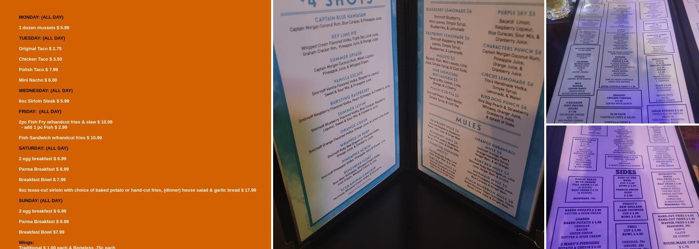 Characters Sports Bar & Grill Menu