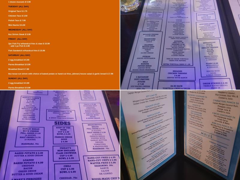 Characters Sports Bar & Grill Menu