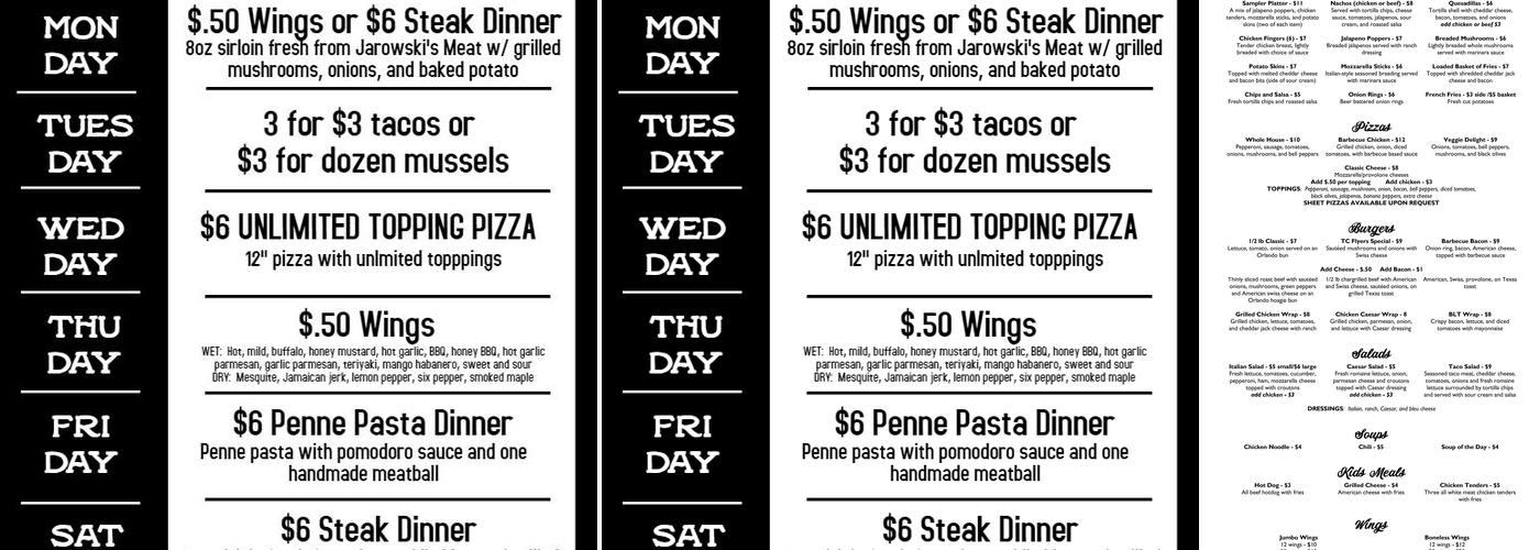 Flyers Bar & Grill Menu