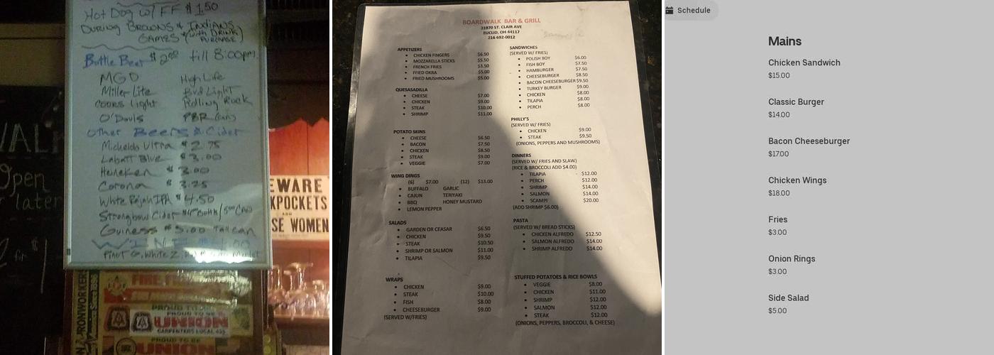 The Boardwalk Bar & Grill Menu