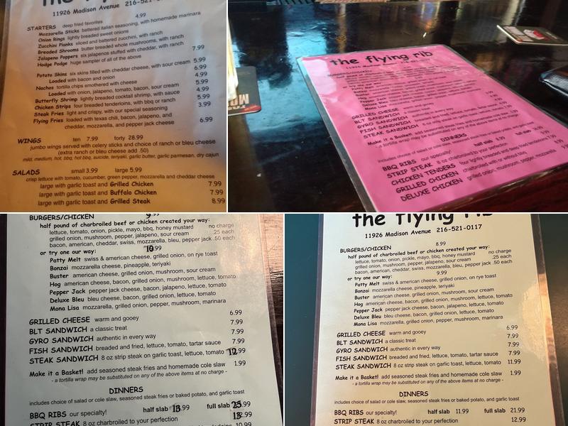 The Flying Rib Menu