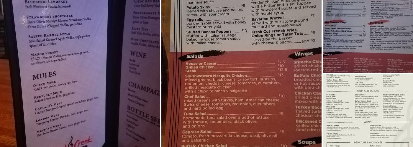 Rock Creek Kitchen & Bar Menu