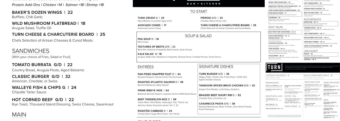 TURN Bar + Kitchen Menu