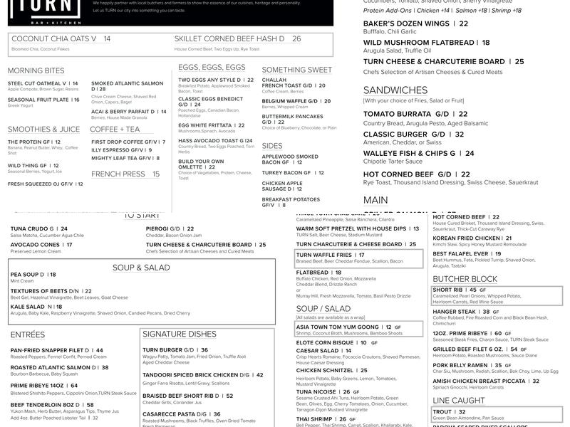TURN Bar + Kitchen Menu