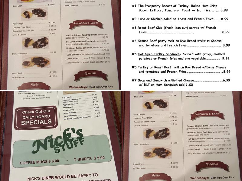 Nick's Diner Menu