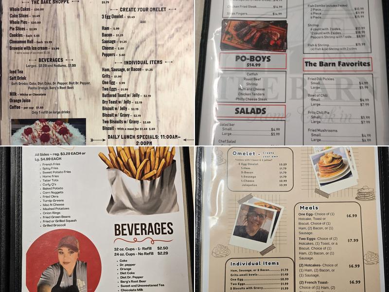 The Barn Home Cooking Menu