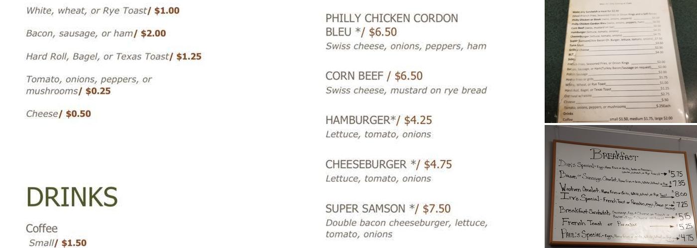 Irv's Sandwich Shop Menu