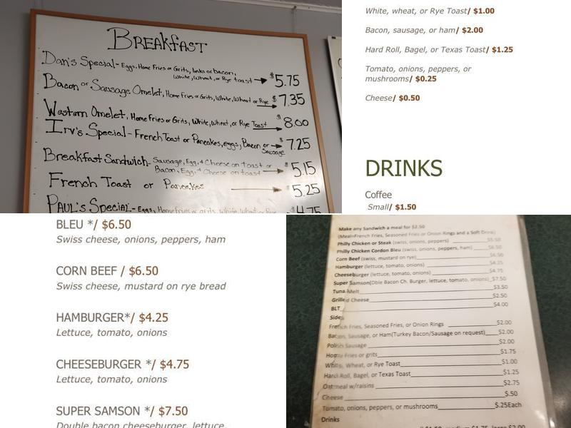 Irv's Sandwich Shop Menu